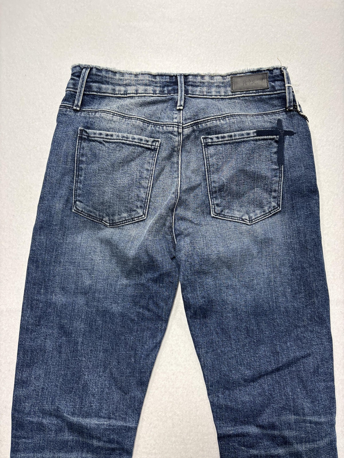 RtA Jot Jeans Womens 24 Blue Medium Wash Slim Skinny Raw Hem WS7103-102INDWH