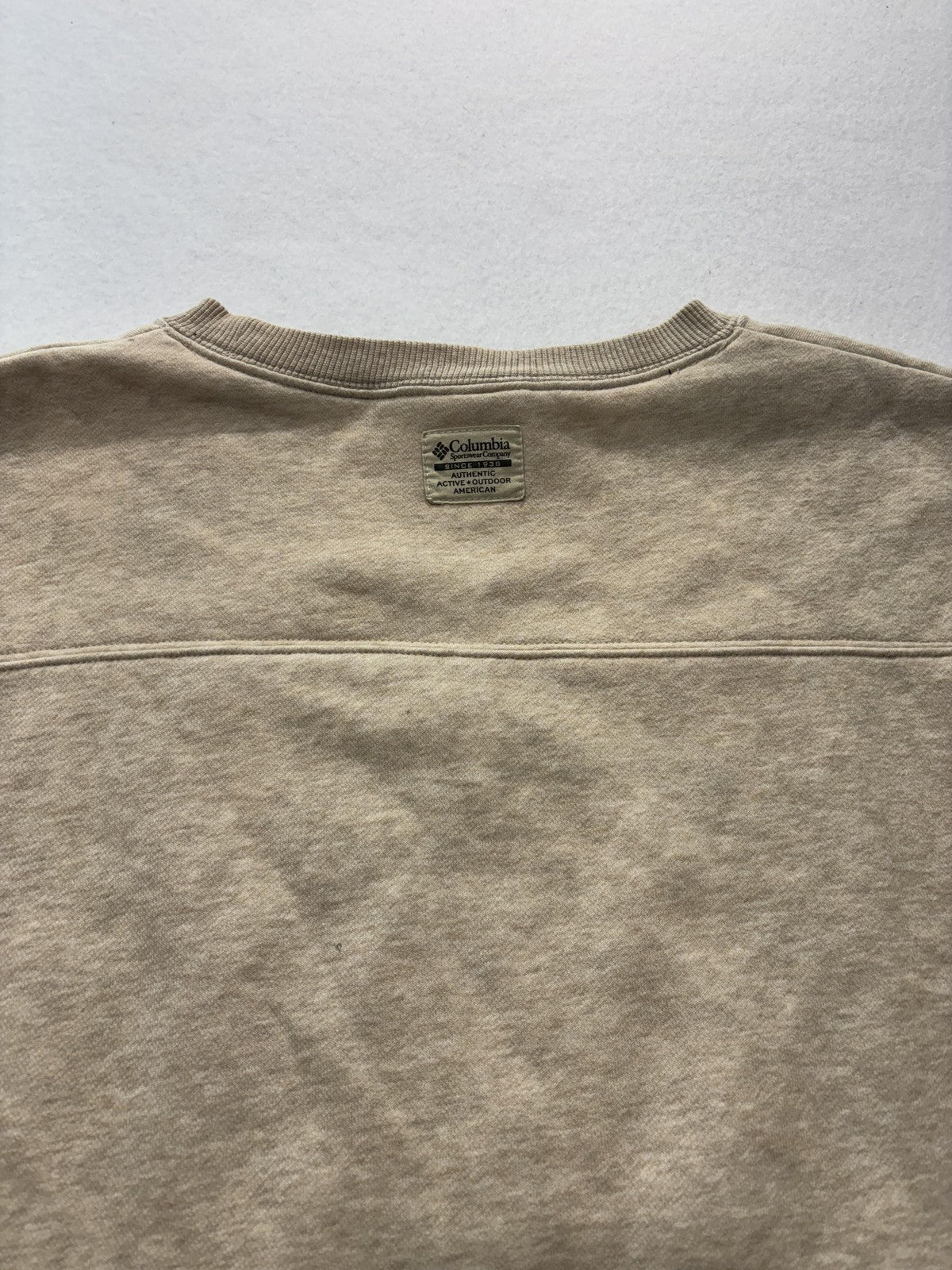 Columbia Sweatshirt Mens Large Beige Fleece Crew Neck Pullover Logo Outdoor