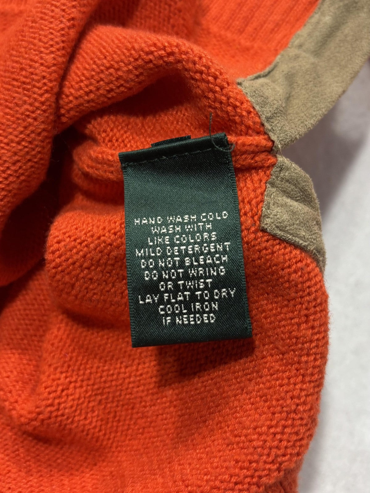 Lauren Ralph Lauren Sweater Womens Large Orange Boat Neck Faux Suede Trim Knit