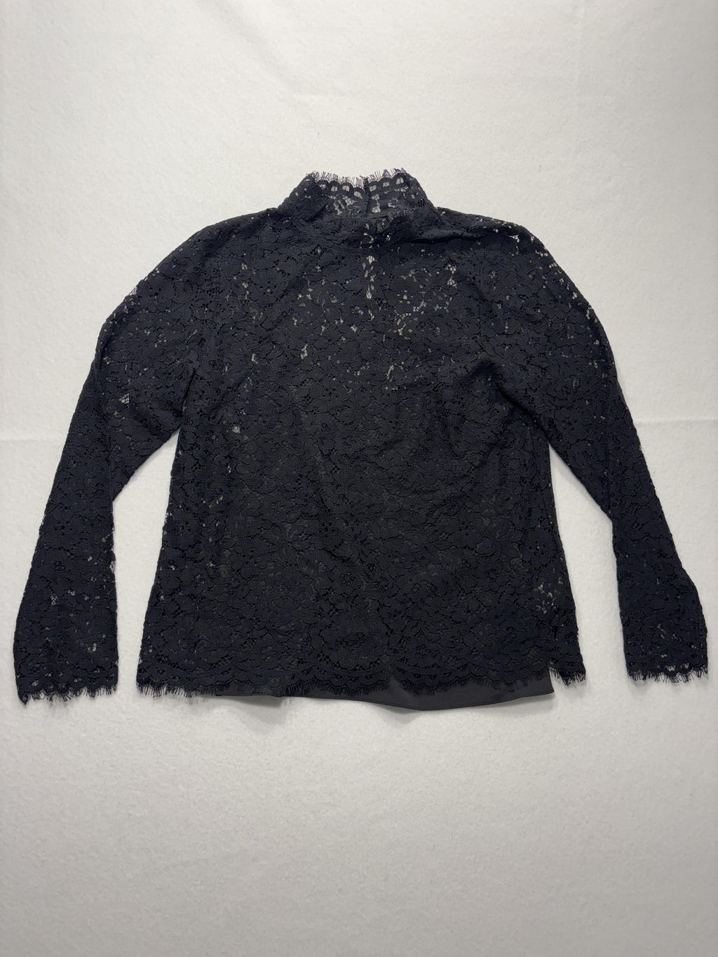 J.Crew Blouse Womens 6 Black Lace Mock Neck Long Sleeve Lined Sheer Party Top