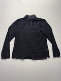 J.Crew Blouse Womens 6 Black Lace Mock Neck Long Sleeve Lined Sheer Party Top