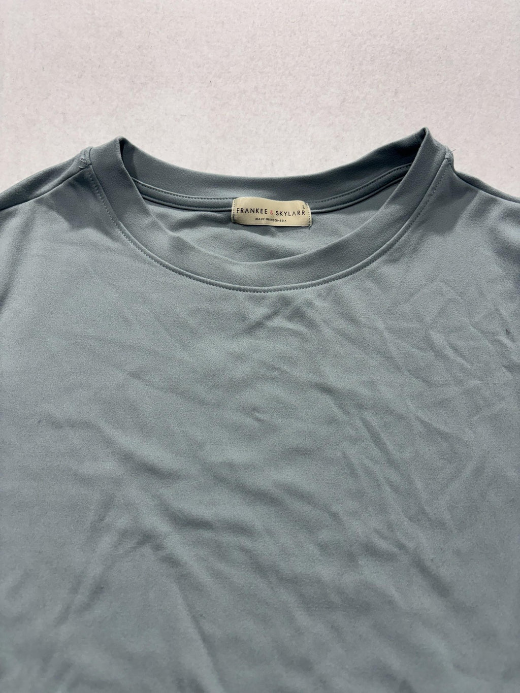 FRANKEE & SKYLARR Shirt Womens Large Green Crew Neck Short Sleeve Tee Stretch