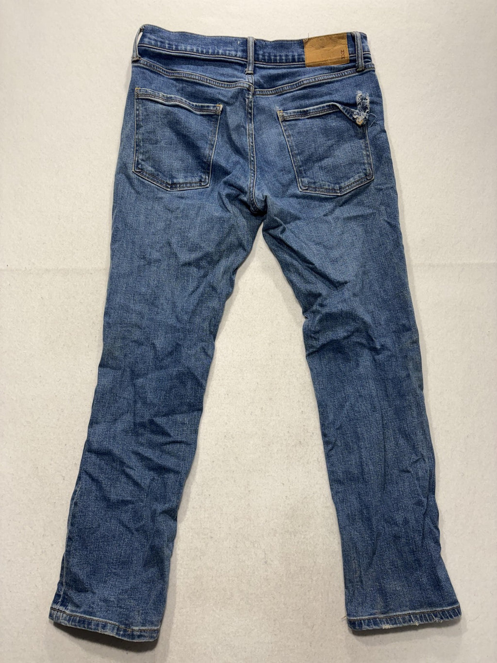 Mutual Weave The Straight Jeans Mens 34x30 Blue Medium Wash Distressed Stretch