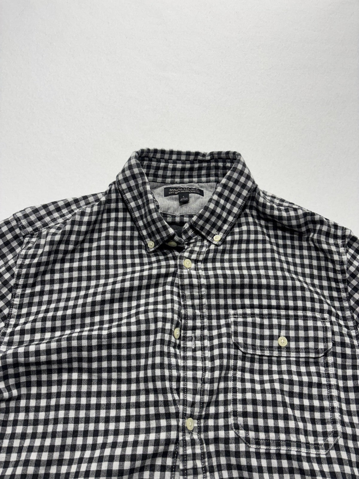 Banana Republic Shirt Mens Large Black Check Soft Wash Lined Button Up Slim