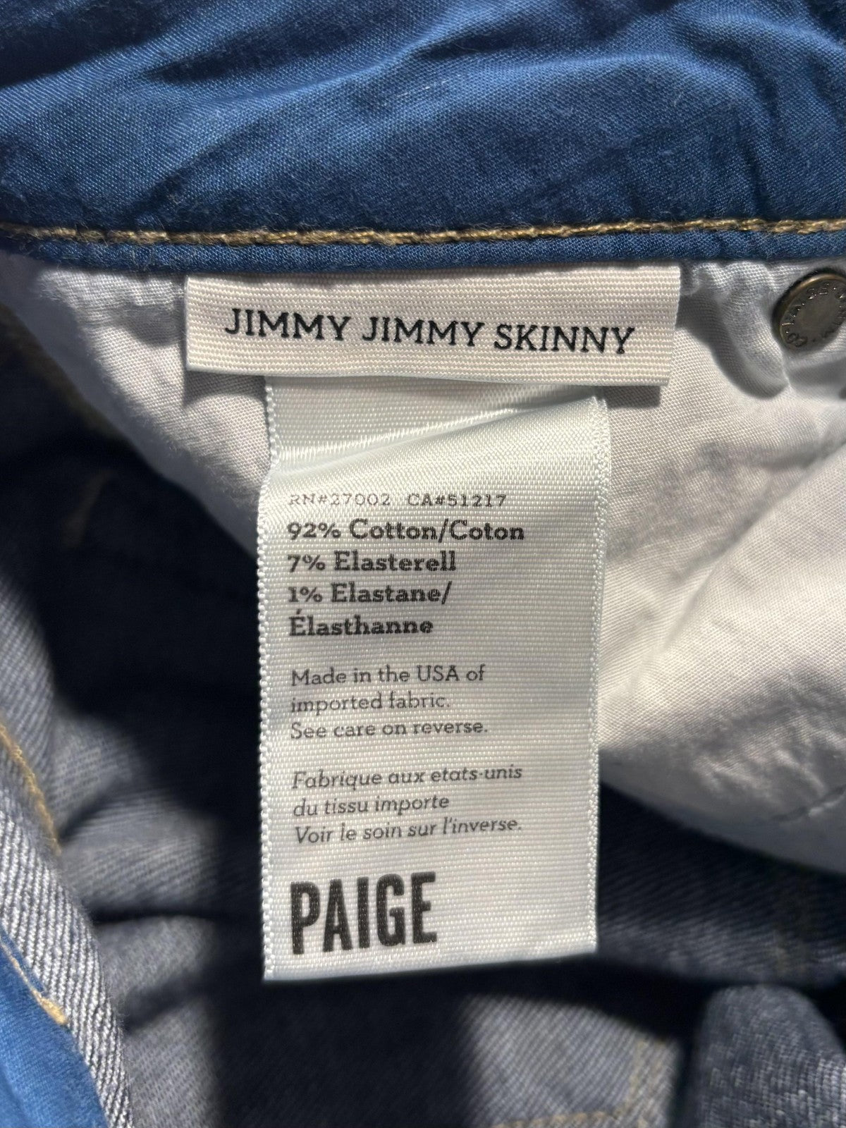 Paige Jimmy Jimmy Skinny Jeans Womens 30 Blue Medium Wash Mid Rise 30x30 Stretch