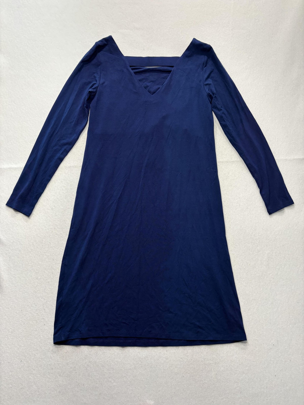 Dress Womens Medium Blue V Neck Long Sleeve Stretch Jersey Shift Knee Length