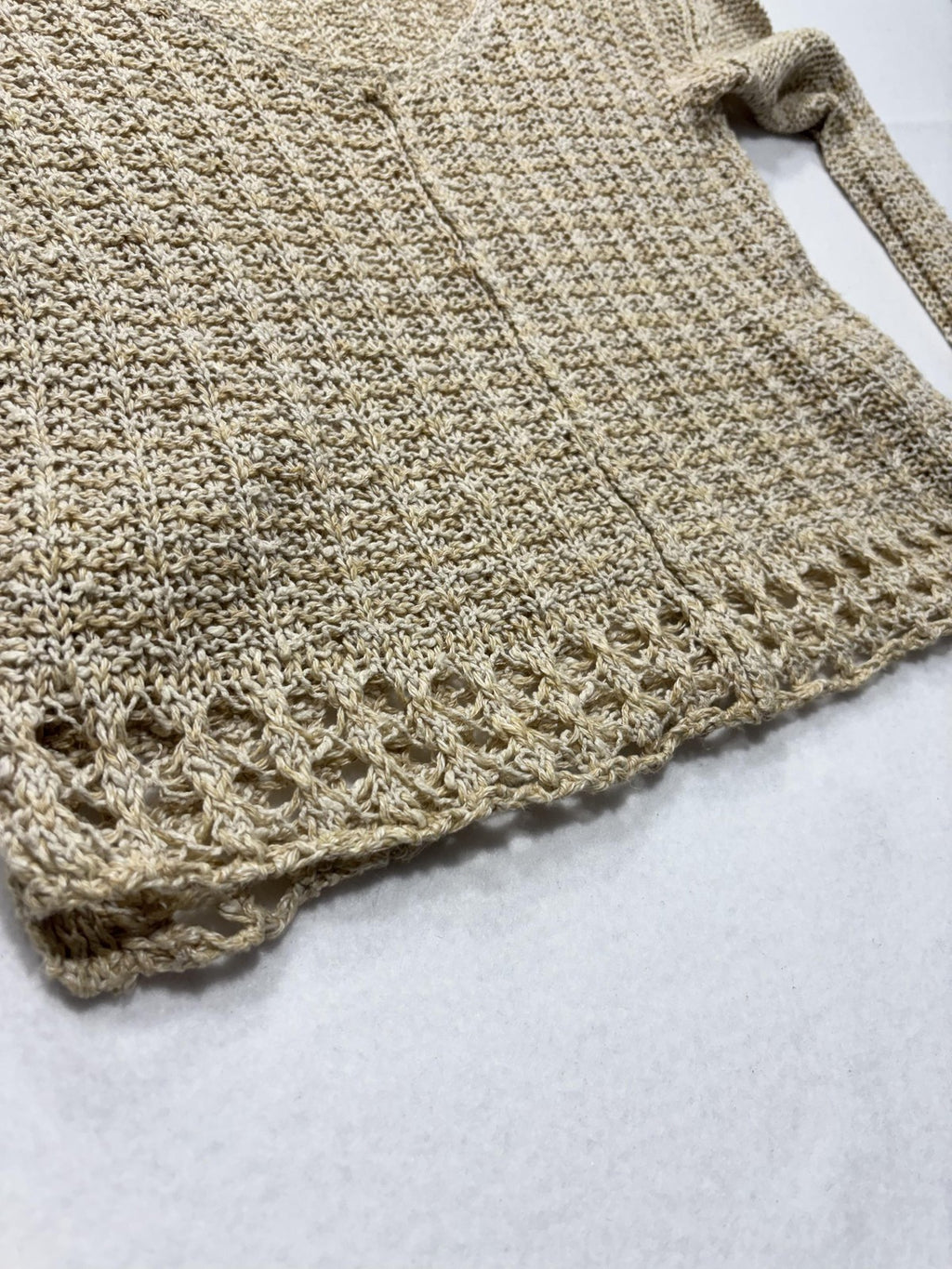 Free People Sweater Womens XS Beige V Neck Long Sleeve Open Knit Crochet Boho
