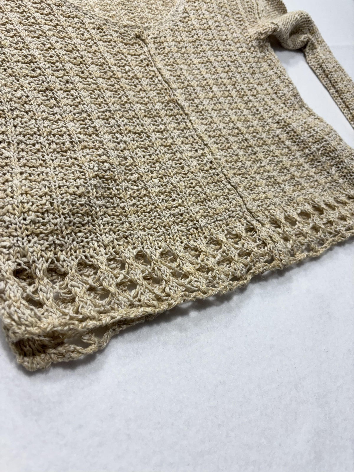 Free People Sweater Womens XS Beige V Neck Long Sleeve Open Knit Crochet Boho