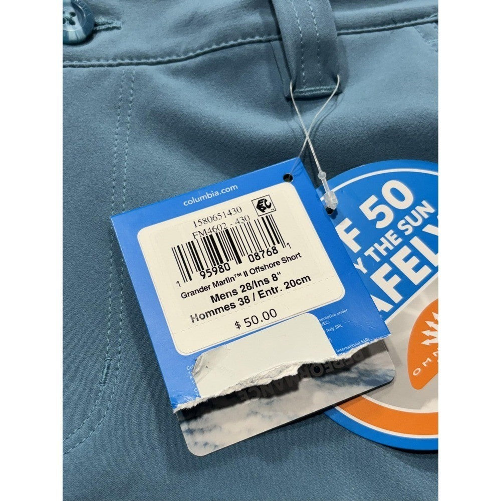 Columbia PFG Grander Marlin Shorts Mens 28 Blue 8" Inseam Omni-Shade Fishing