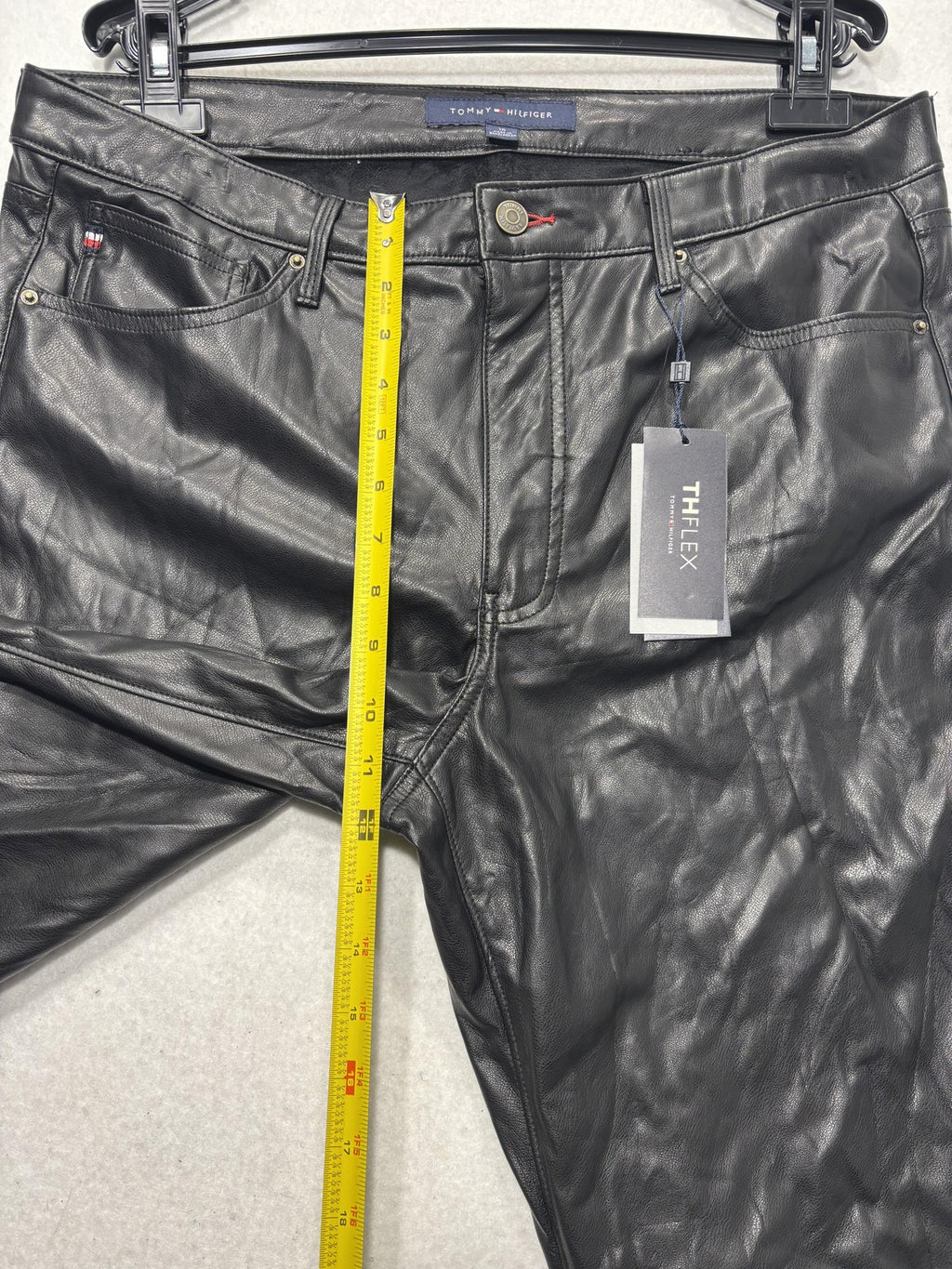 Tommy Hilfiger Dress Pants Womens 16 Black Faux Leather Straight Ponte Stretch