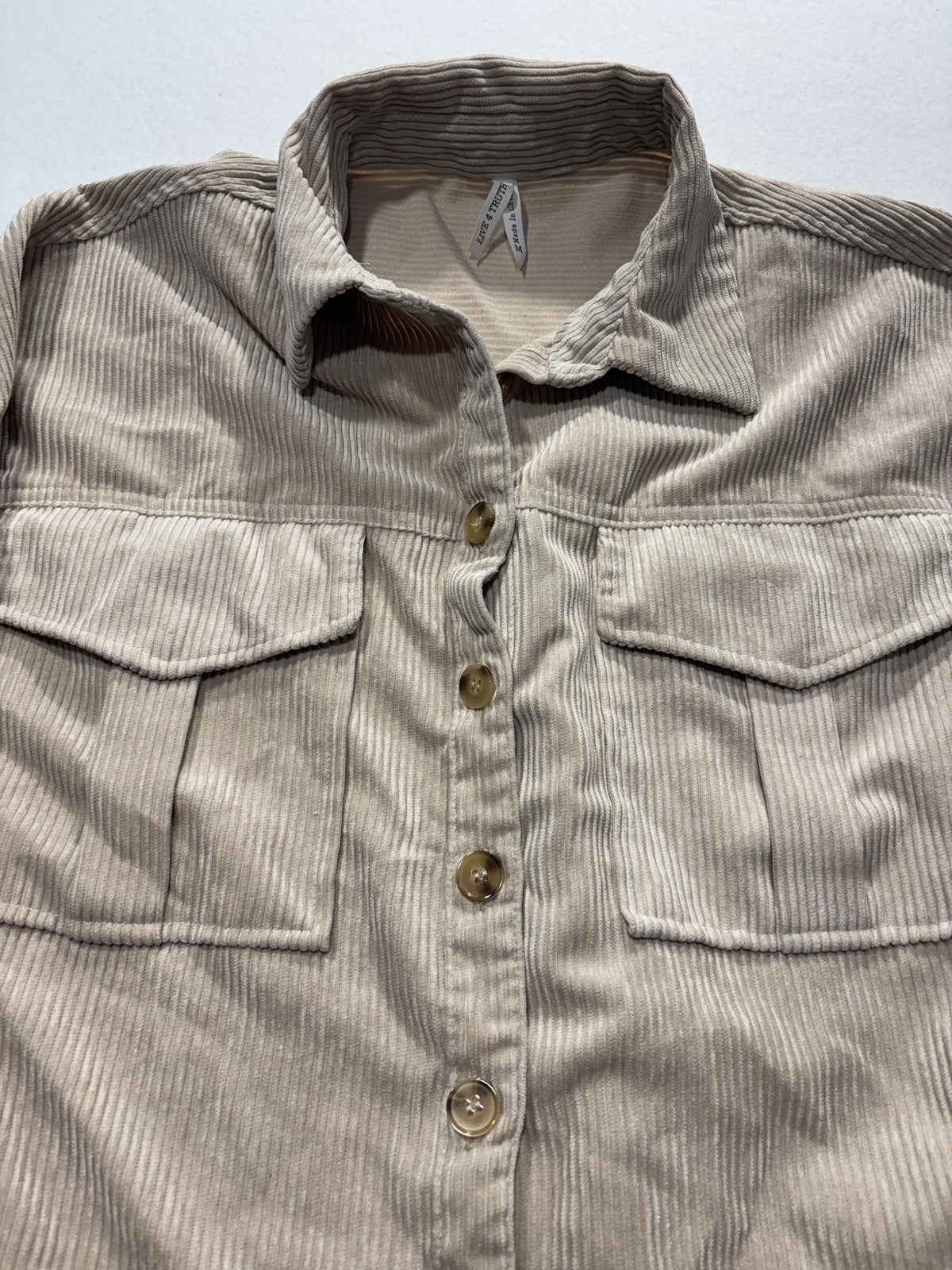 Live 4 Truth Shirt Dress Womens Medium Beige Corduroy Button Front Hi Low Hem