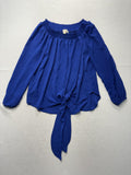 Michael Kors Blouse Womens Large Blue Off Shoulder Tie Tunic Balloon Sleeve Top