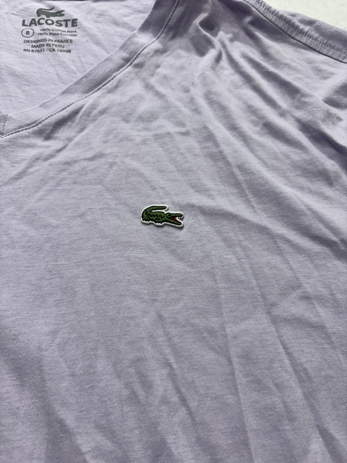 Lacoste Shirt Mens 3XL Purple Pima Cotton V Neck Short Sleeve Logo Tee Casual