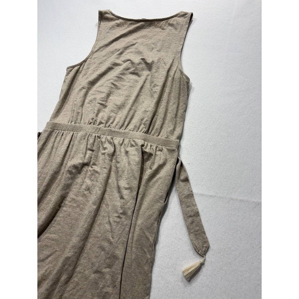 Tommy Bahama Dress Womens Medium Beige Beaded Scoop Neck Belted Hi Low Sundress
