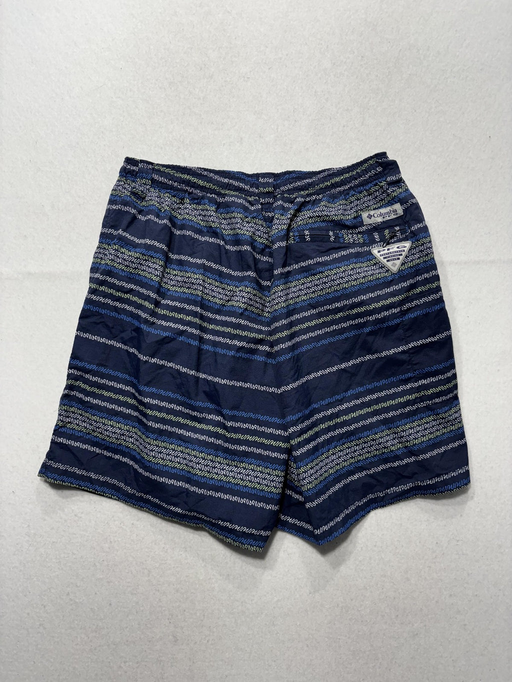 Columbia PFG Omni-Shade Swim Shorts Mens Medium Blue Stripe Fishing Lined