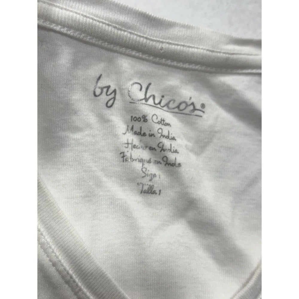 By Chico's Shirt Womens 1 White V Neck Short Sleeve Cotton Tee Basic Casual