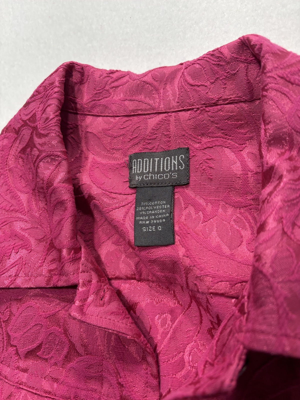 Additions By Chico's Jacket Womens 0 Pink Floral Jacquard Button Front Twill