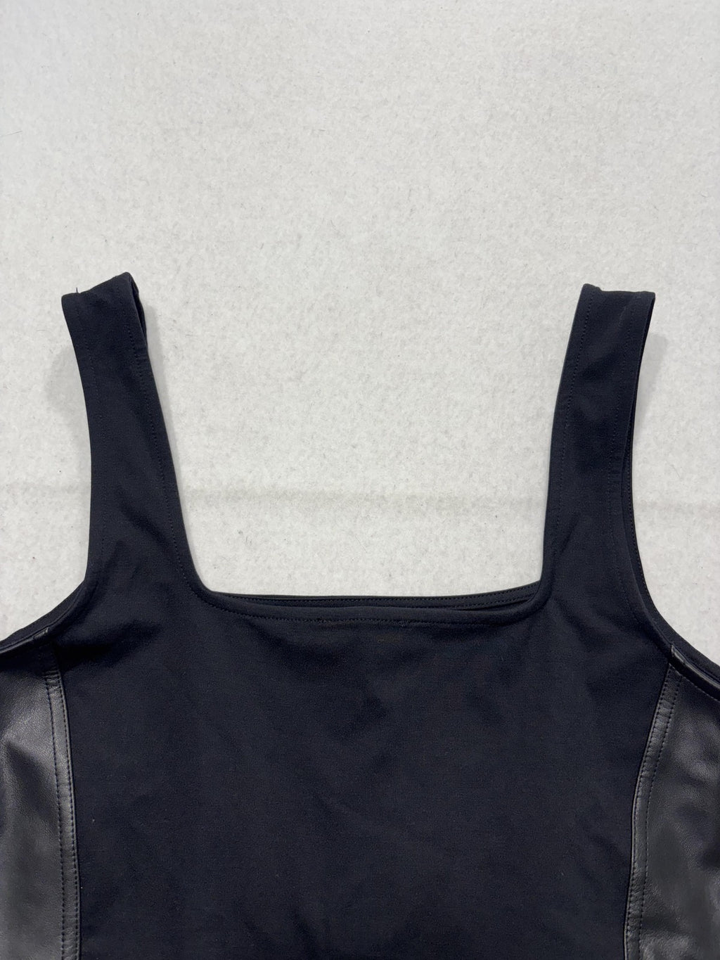 Maeve By Anthropologie Tank Womens Large Black Faux Leather Square Neck Crop