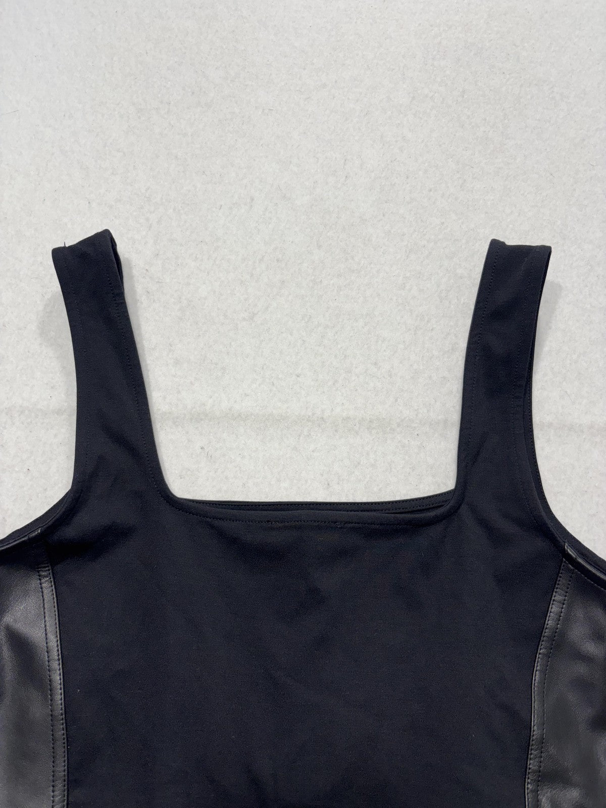 Maeve By Anthropologie Tank Womens Large Black Faux Leather Square Neck Crop