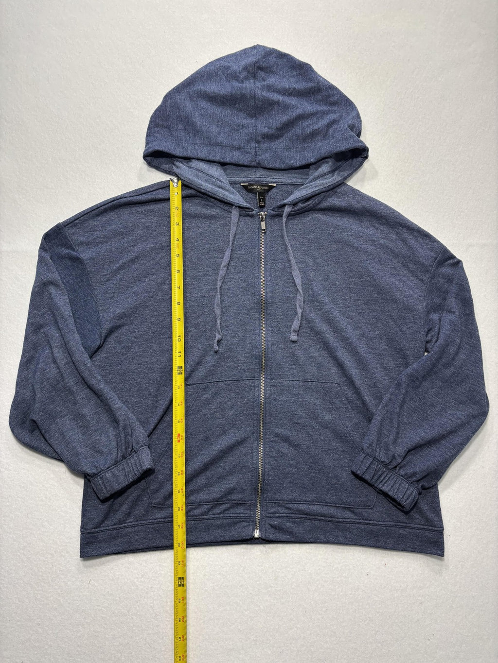 Banana Republic Jacket Womens L Petite Blue Hooded Full Zip Knit Relaxed Casual