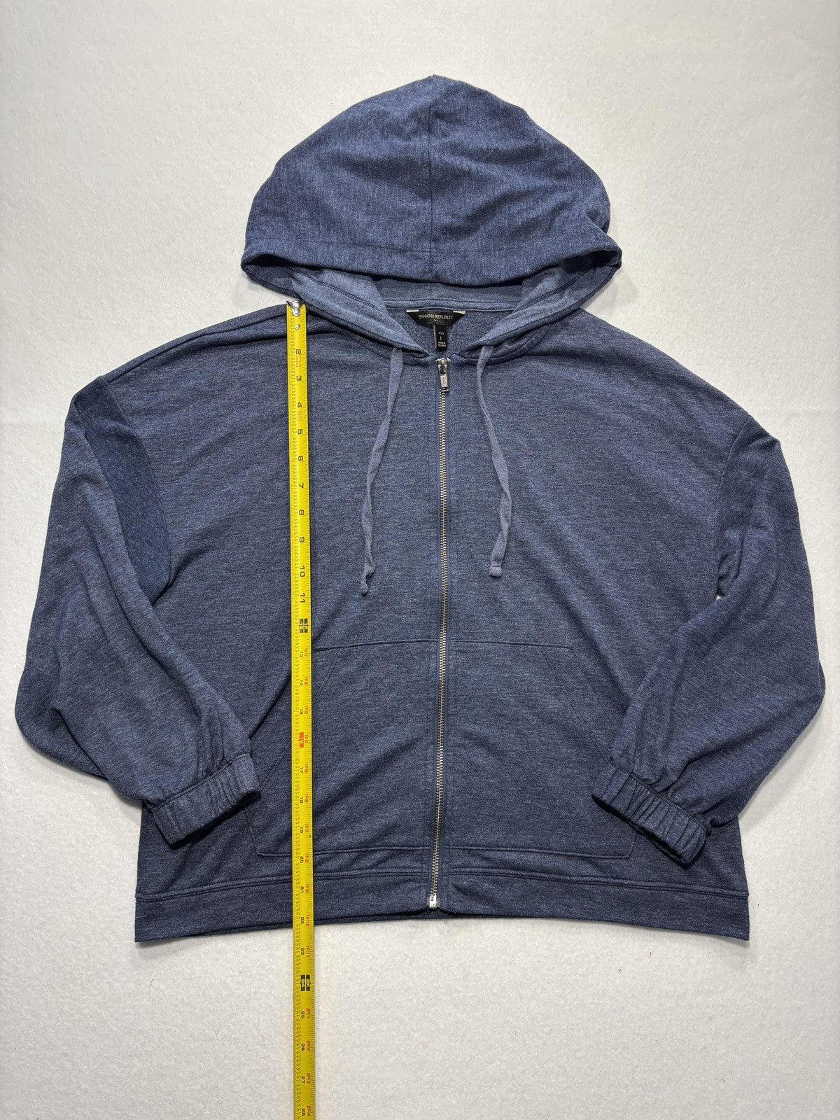 Banana Republic Jacket Womens L Petite Blue Hooded Full Zip Knit Relaxed Casual