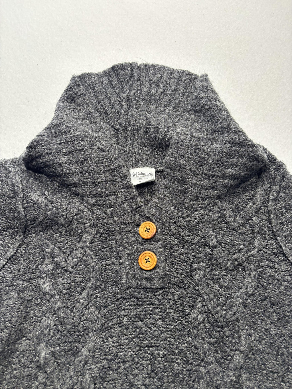 Columbia Sweater Womens Small Gray Hooded Cowl Neck Button Henley Knit