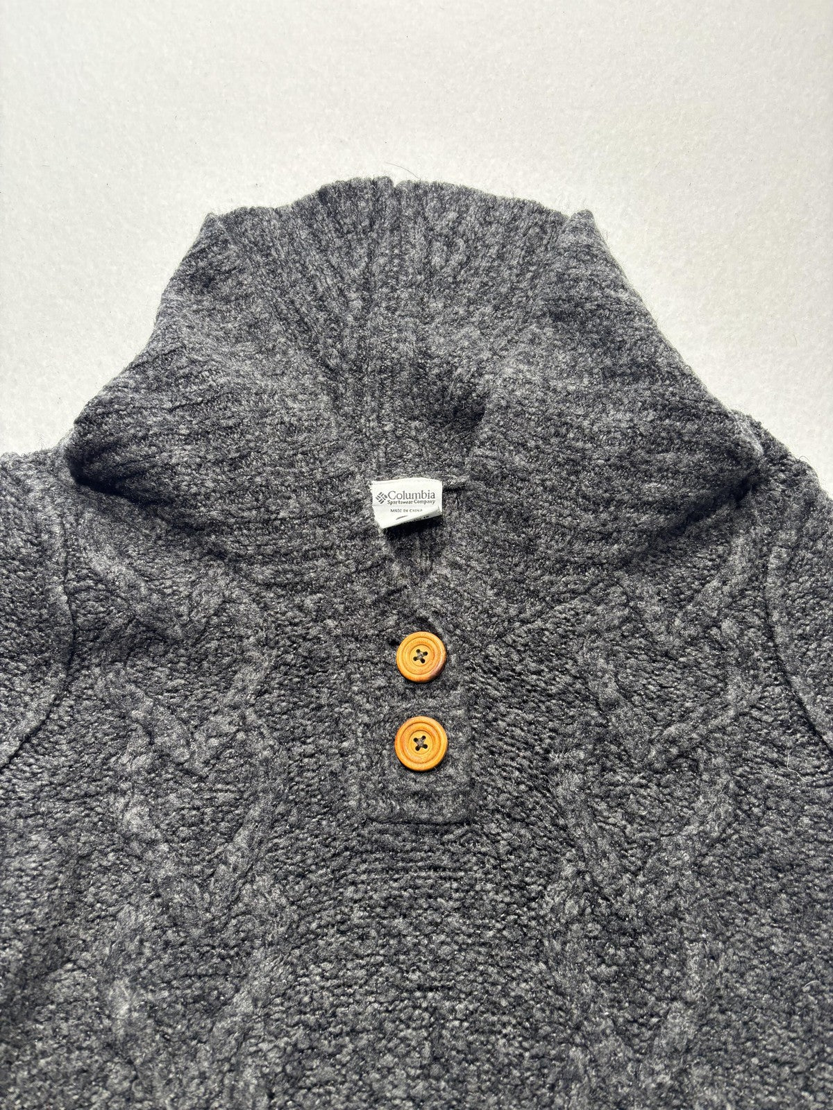 Columbia Sweater Womens Small Gray Hooded Cowl Neck Button Henley Knit