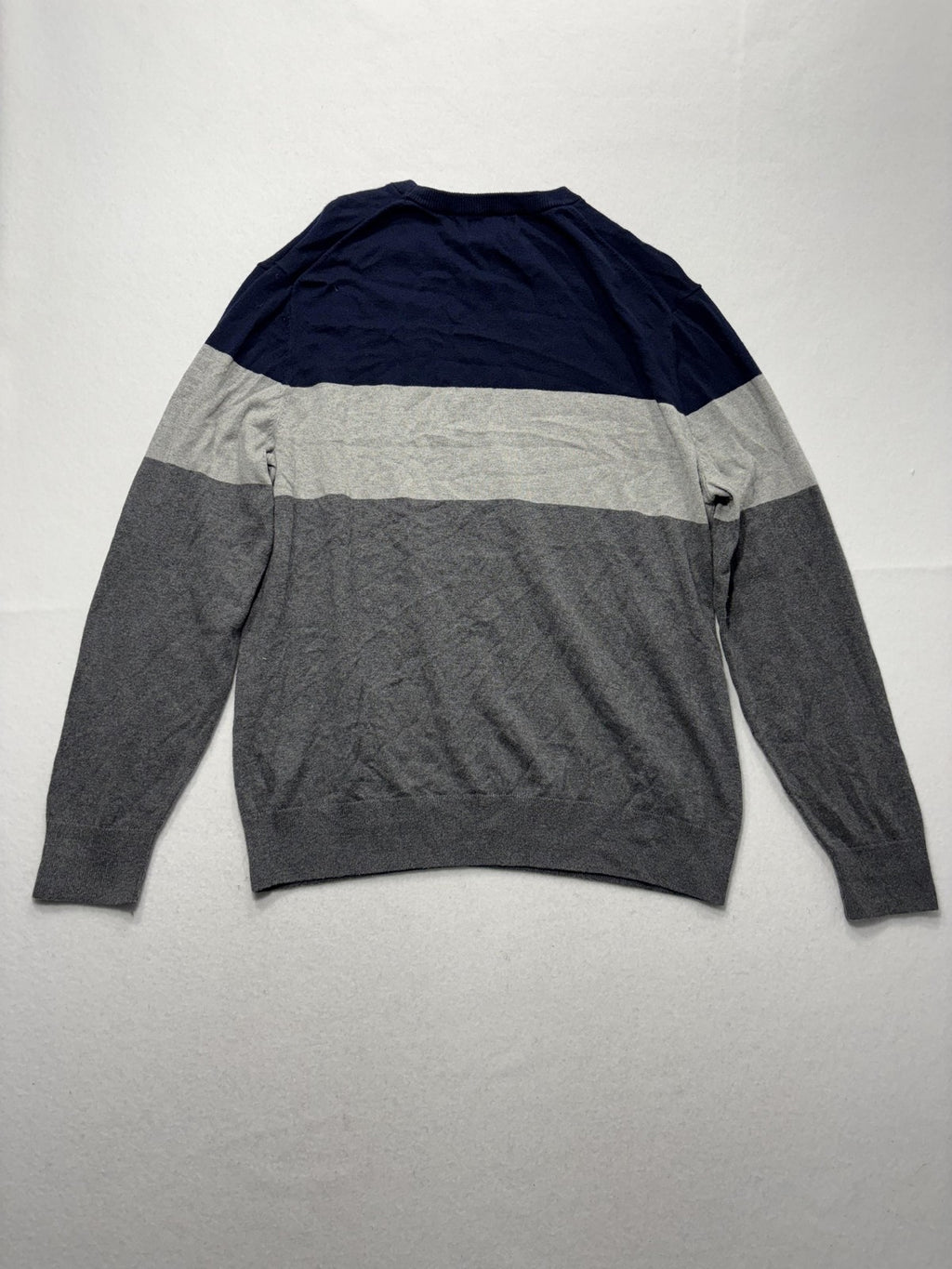 Banana Republic Sweater Mens Large Blue Gray Striped Crew Neck Knit Pullover