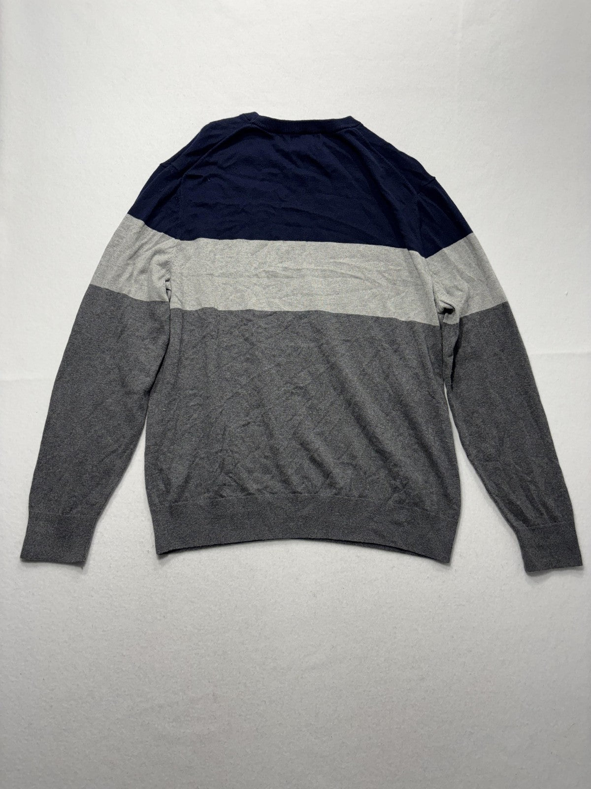 Banana Republic Sweater Mens Large Blue Gray Striped Crew Neck Knit Pullover