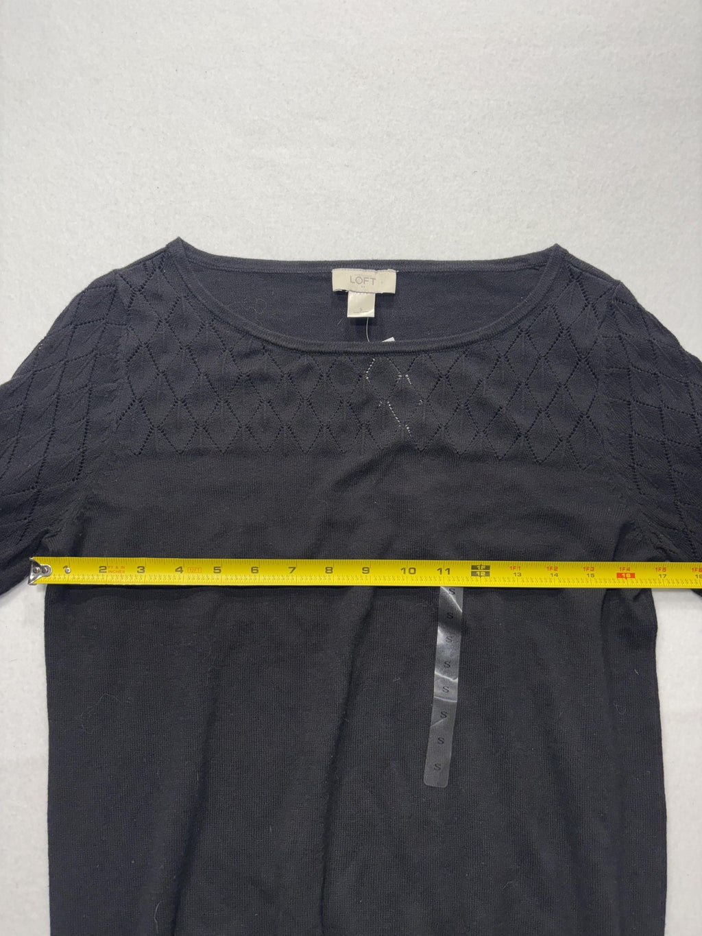 LOFT Sweater Womens Small Black Boat Neck Diamond Knit Sleeve Pullover Top