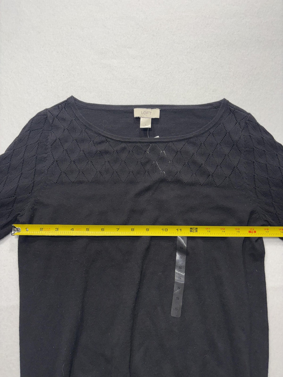 LOFT Sweater Womens Small Black Boat Neck Diamond Knit Sleeve Pullover Top