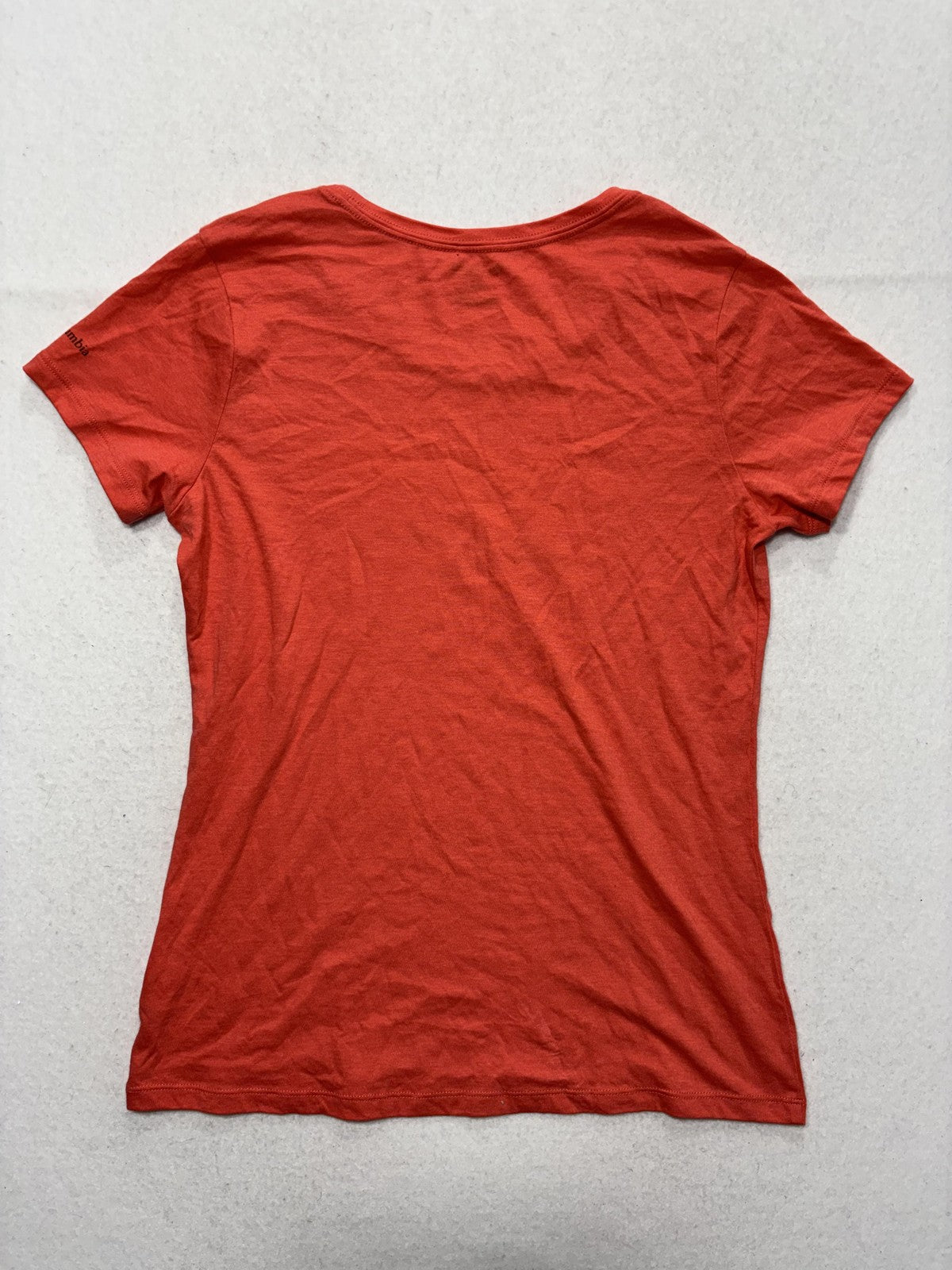 Columbia Shirt Womens Medium Orange Scoop Neck Short Sleeve Graphic Logo Tee
