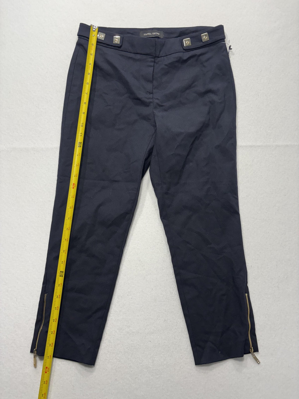 Ivanka Trump Dress Pants Womens 2 Blue Twill Slim Ankle Zip Gold Zip Career Work