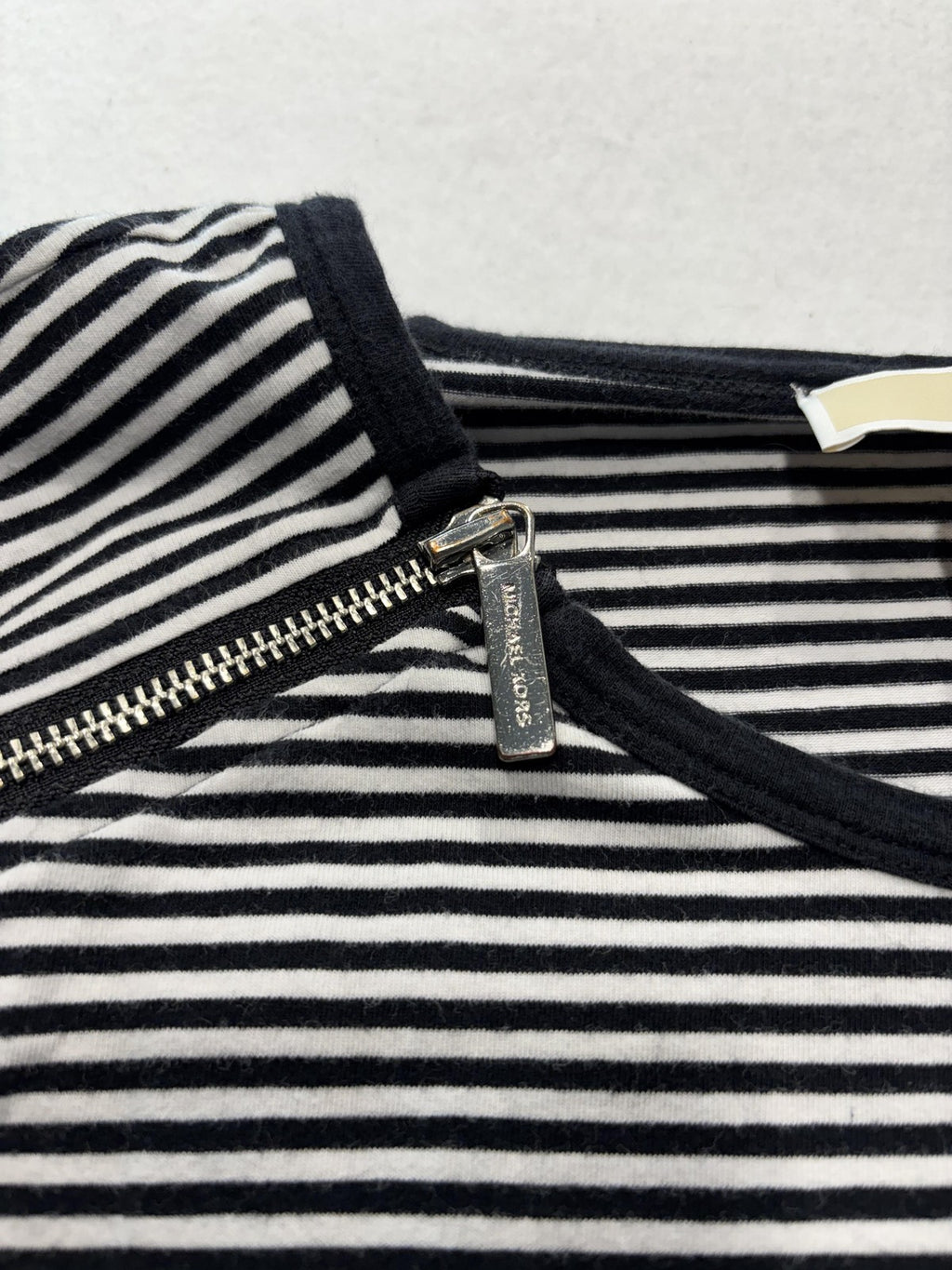 MICHAEL Michael Kors Shirt Womens Large Black Stripe Zip Shoulder Long Sleeve