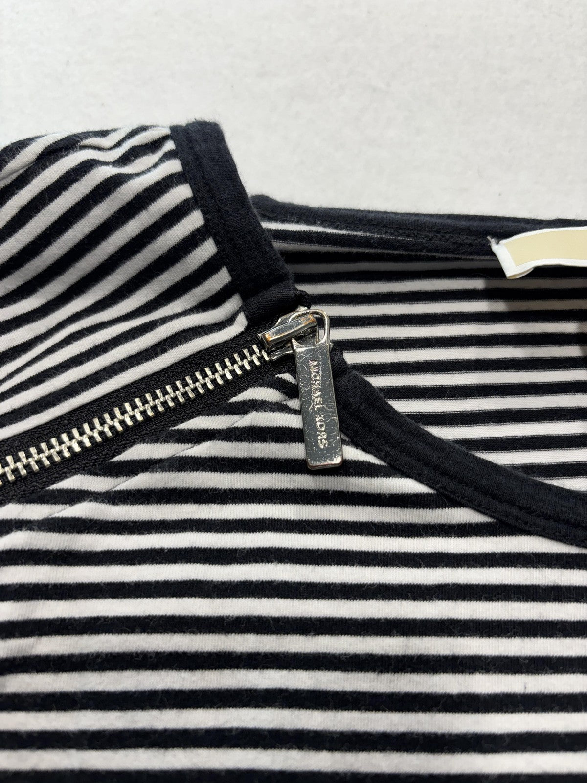 MICHAEL Michael Kors Shirt Womens Large Black Stripe Zip Shoulder Long Sleeve