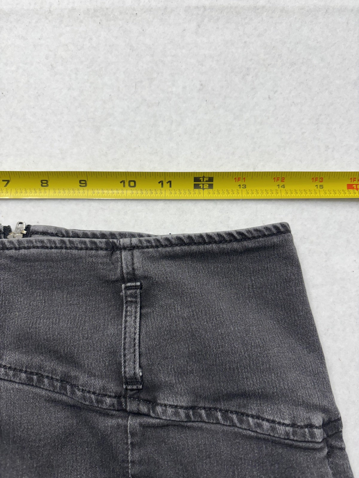Free People Skirt Womens 12 Gray Denim High Rise Zip Back Mini Stretch Casual