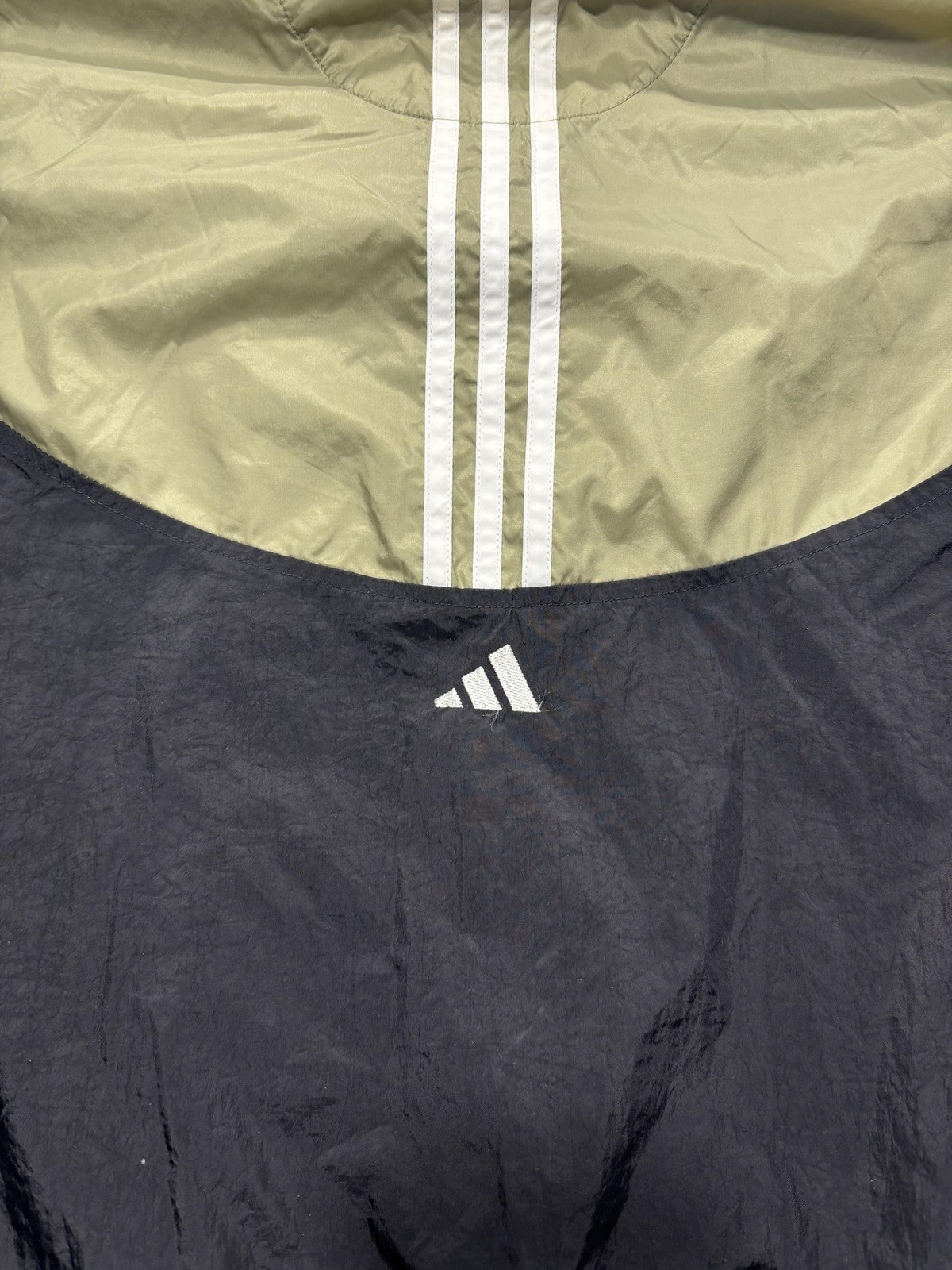 Adidas Windbreaker Jacket Mens Medium Black Green Full Zip 3-Stripes 6052