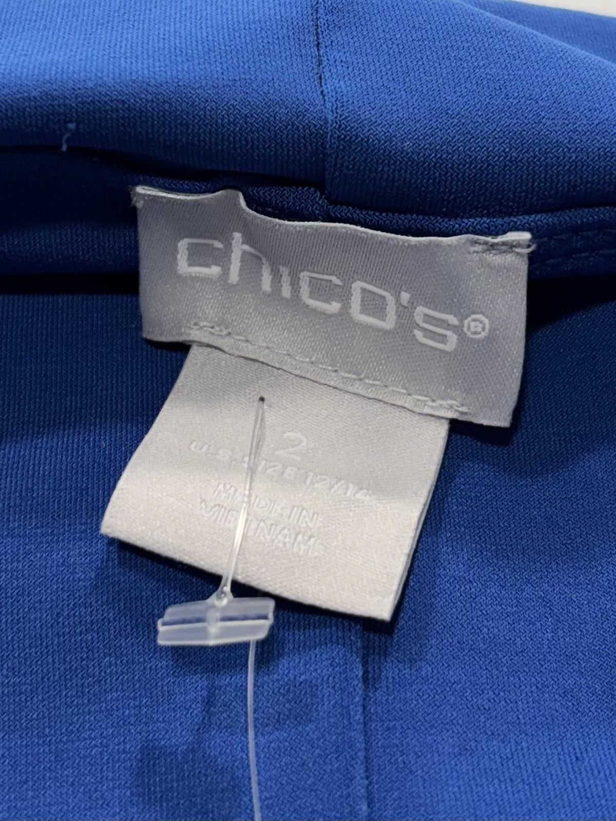 Chico's Jumpsuit Womens 2 Blue Sleeveless V Neck Wide Leg Stretch Pull On Dressy