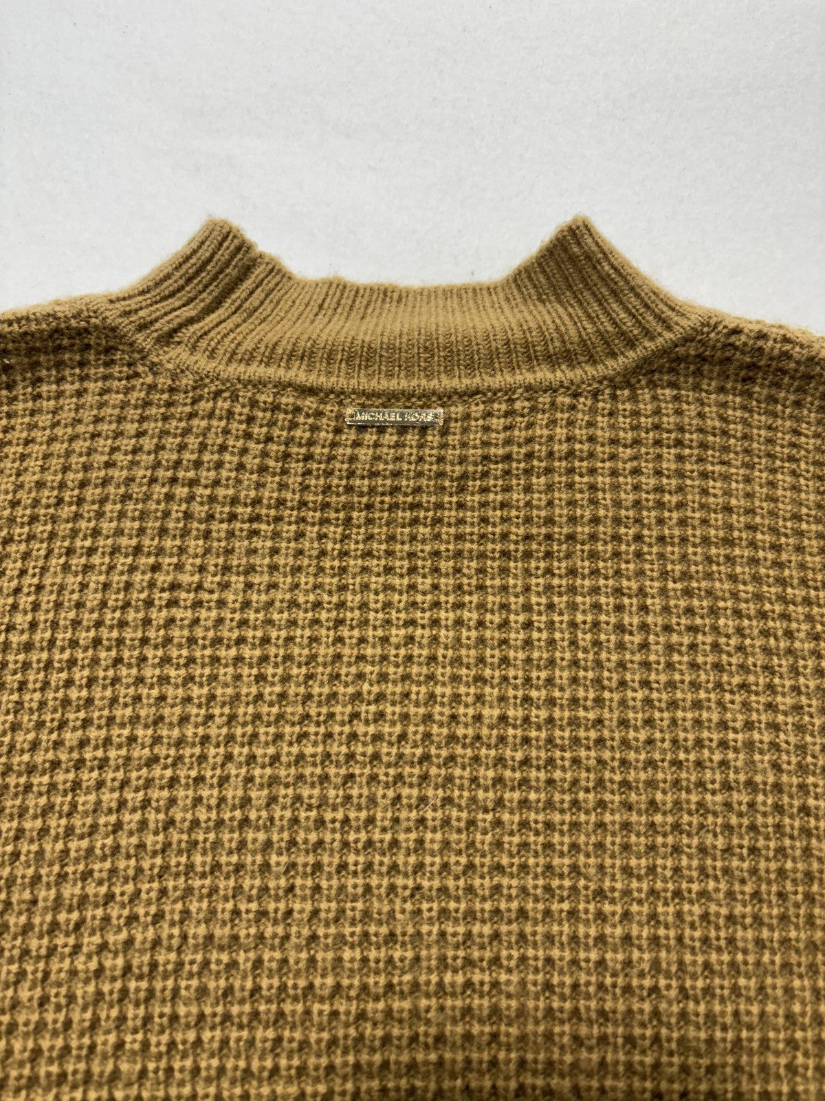 MICHAEL Michael Kors Sweater Womens Large Brown Waffle Knit Fringe Mock Neck