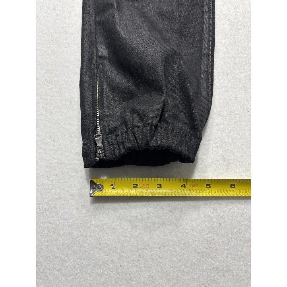 Paige Pants Womens 27 Black Mayslie Coated Denim Jogger Ankle Zip Cuffed Stretch