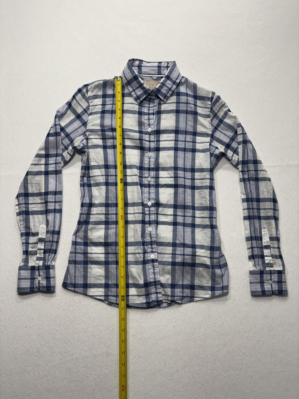 Banana Republic Shirt Womens XS Blue White Plaid Soft Wash Button Up Casual