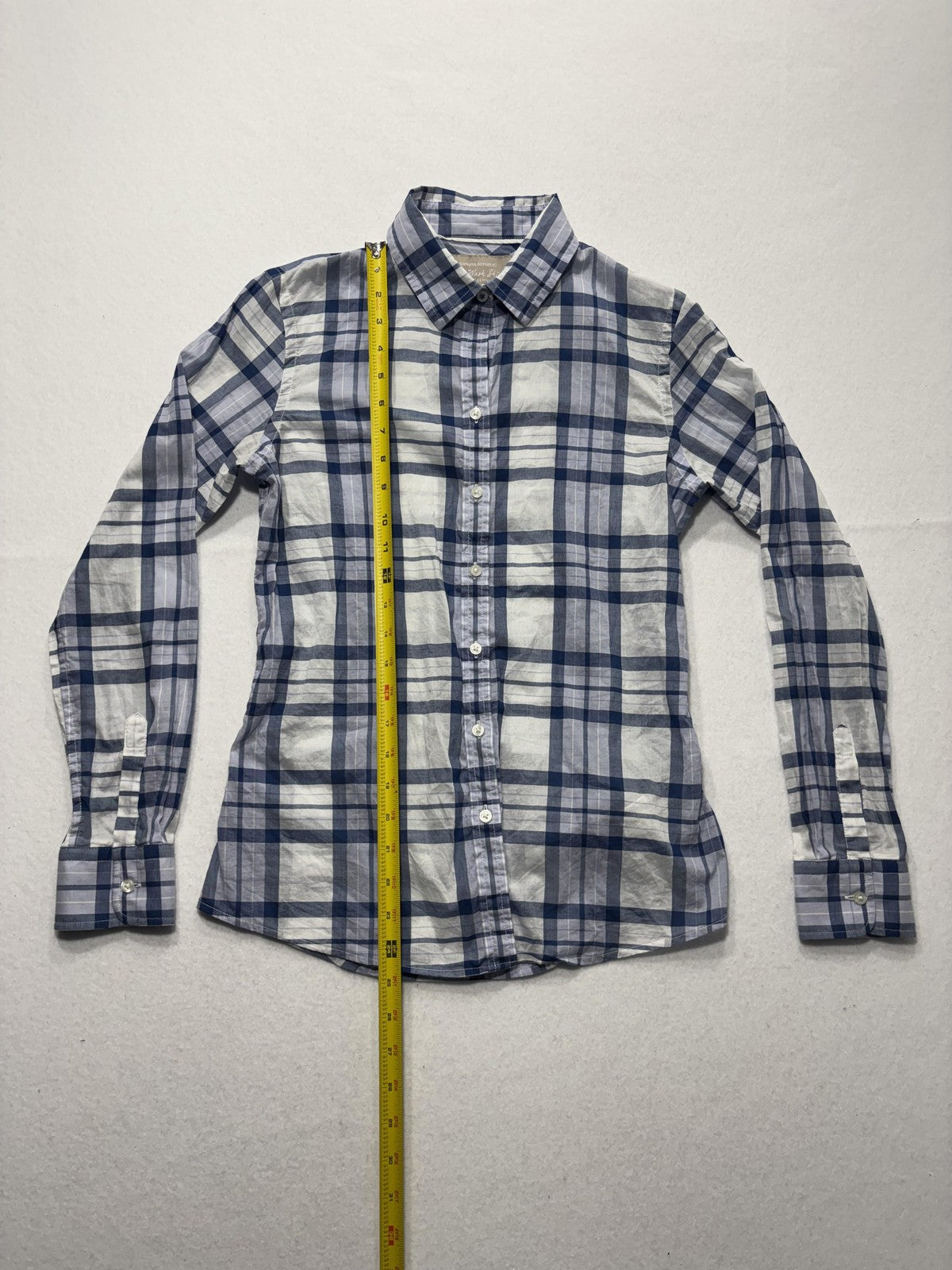Banana Republic Shirt Womens XS Blue White Plaid Soft Wash Button Up Casual