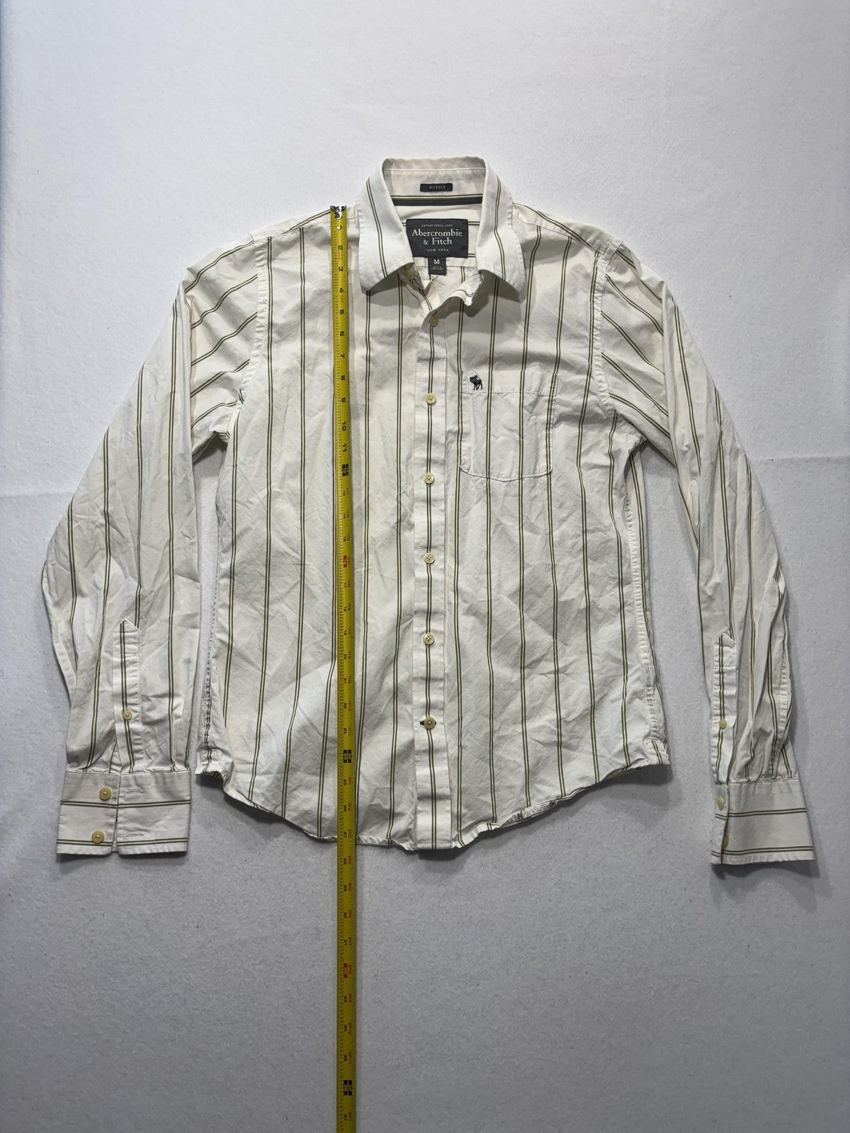 Abercrombie & Fitch Shirt Mens Medium White Striped Long Sleeve Button Up Slim