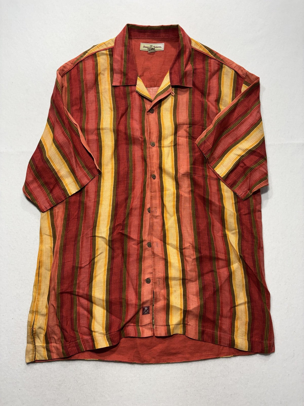 Tommy Bahama Shirt Mens Large Multicolor Striped Linen Short Sleeve Button Up