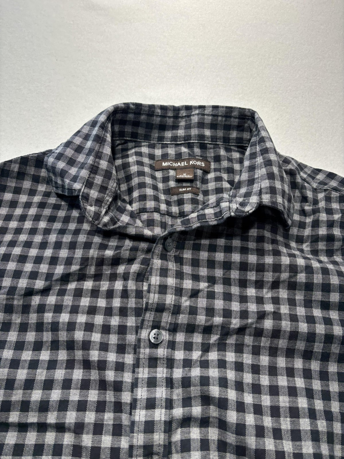 Michael Kors Shirt Mens Medium Gray Check Long Sleeve Button Up Slim Fit