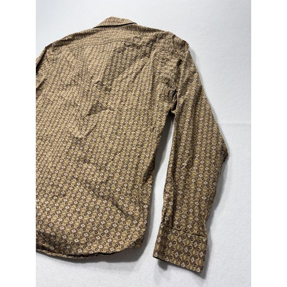 Michael Kors Dress Shirt Mens Large Brown Floral Long Sleeve Tailored Fit Cotton