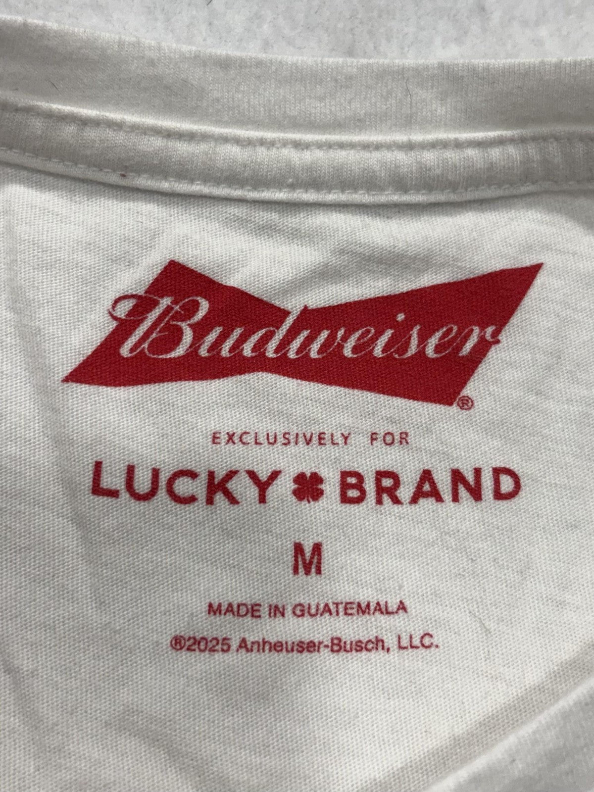 Lucky Brand Shirt Womens Medium White Budweiser Beer Graphic Crew Neck Tee