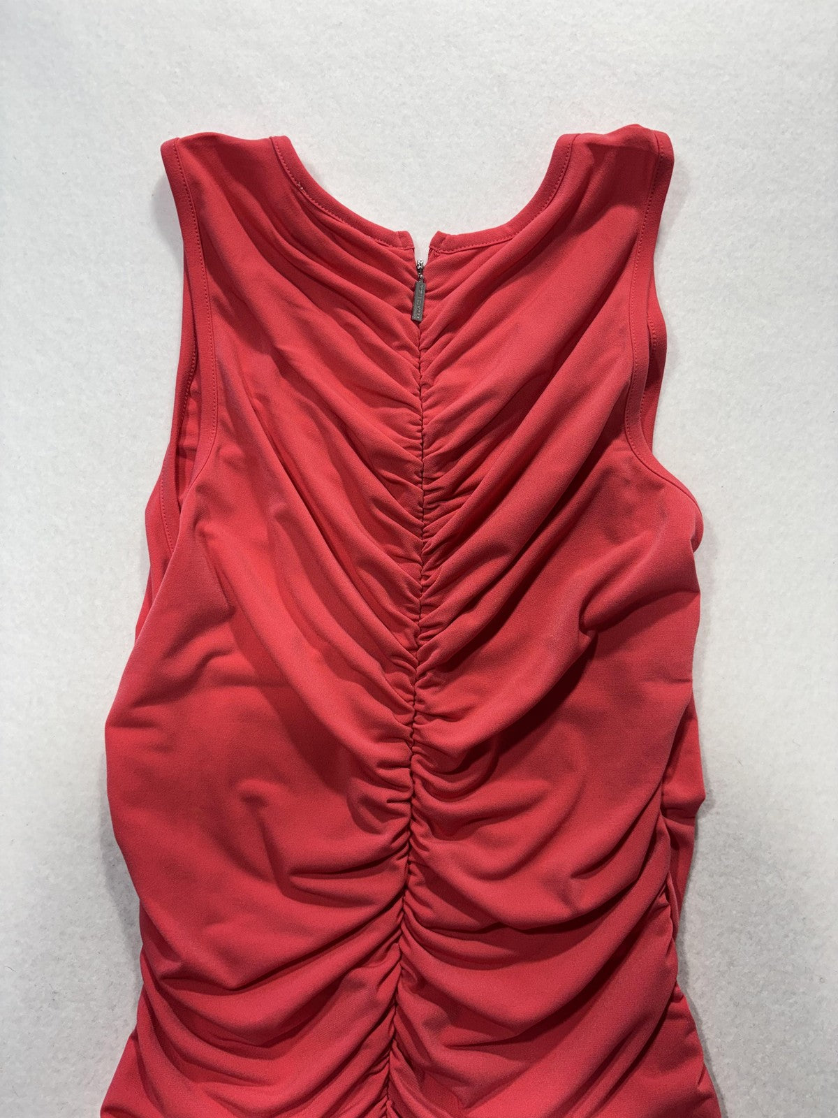 Miguel Michelles Dress Womens Large Red Ruched Scoop Neck Sleeveless Long Sheath