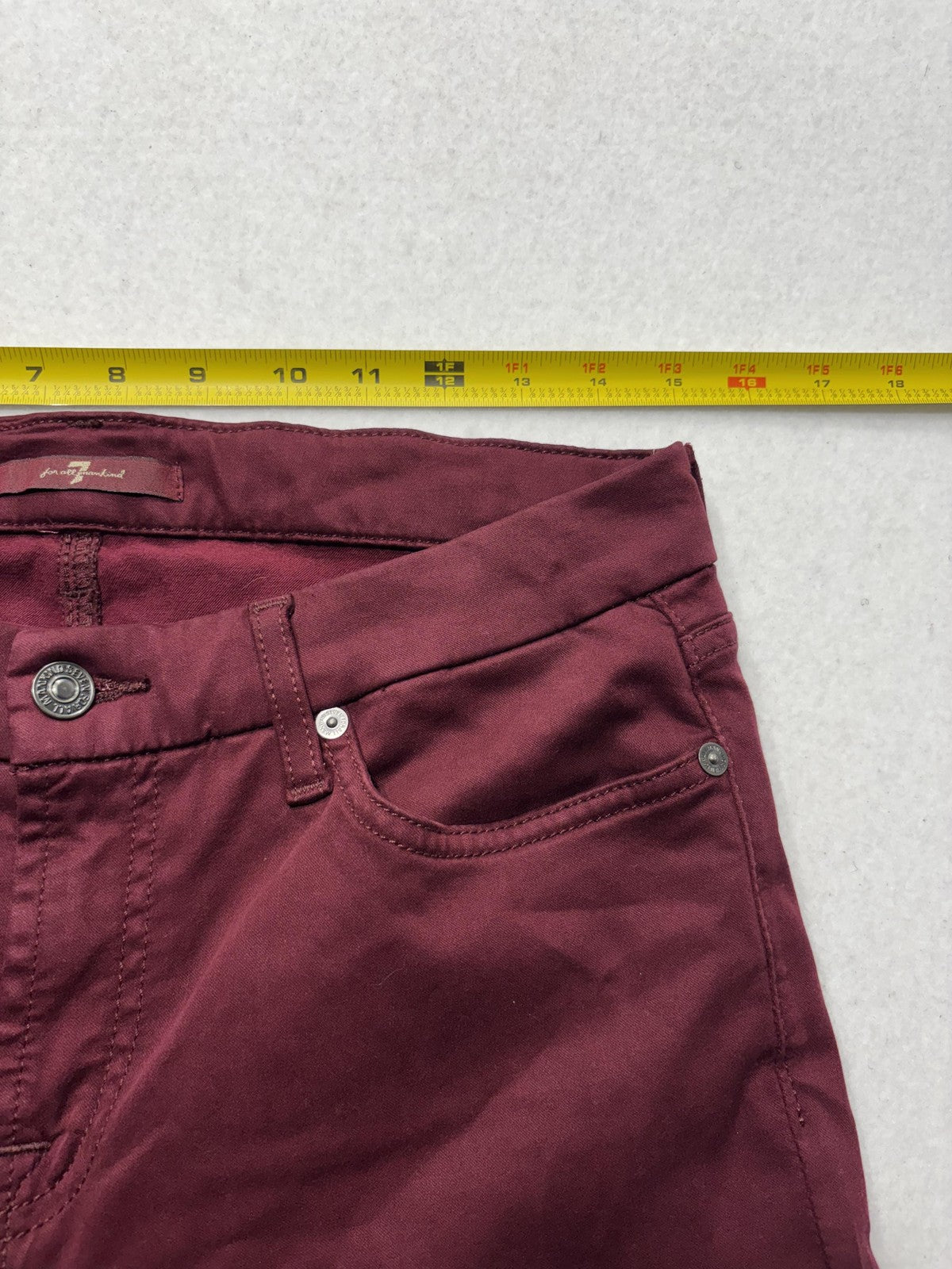 7 For All Mankind Jeans Womens 30 Red Burgundy Skinny Mid Rise Stretch 30x27.5