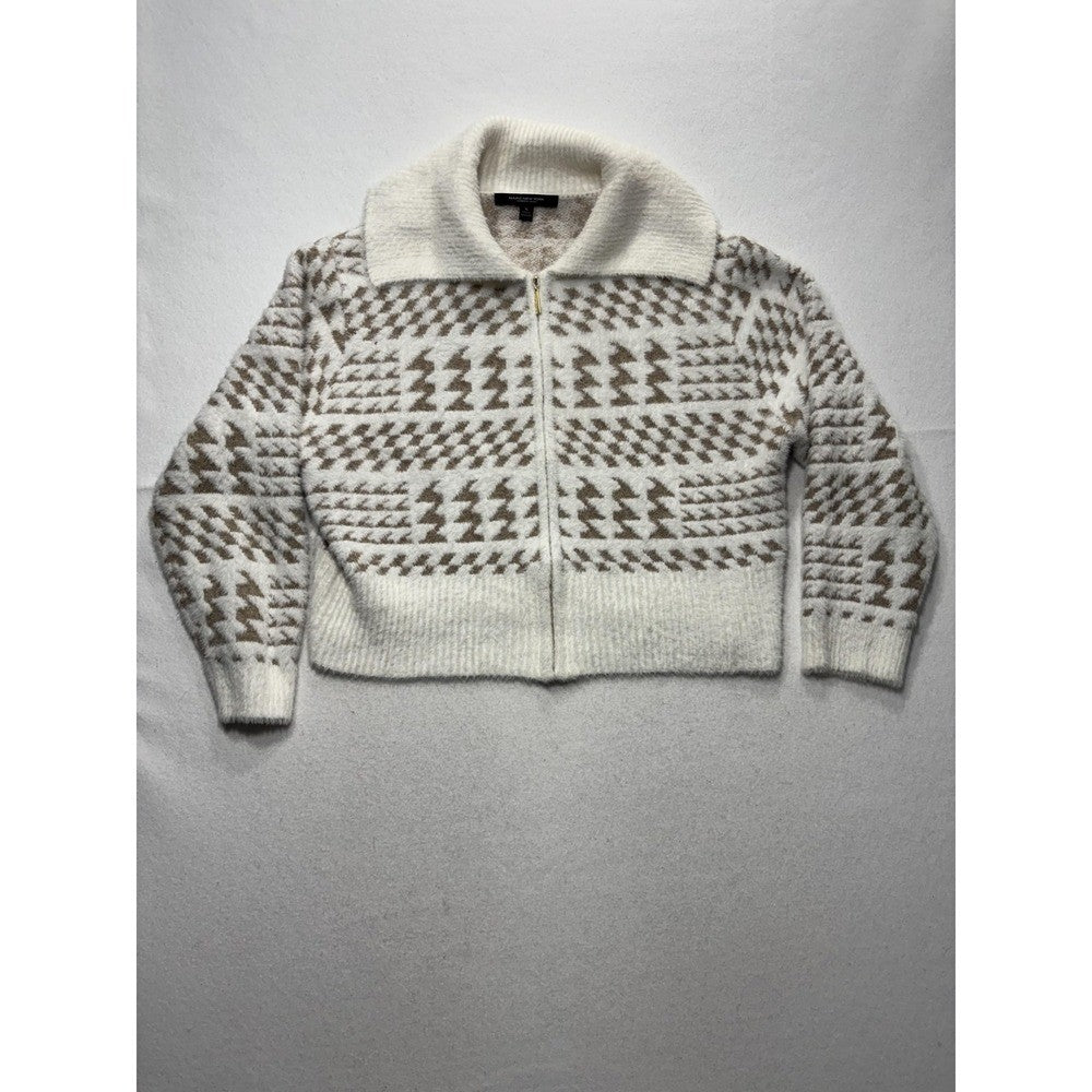 Marc New York Sweater Womens XL White Full Zip Mock Neck Geometric Pattern Knit
